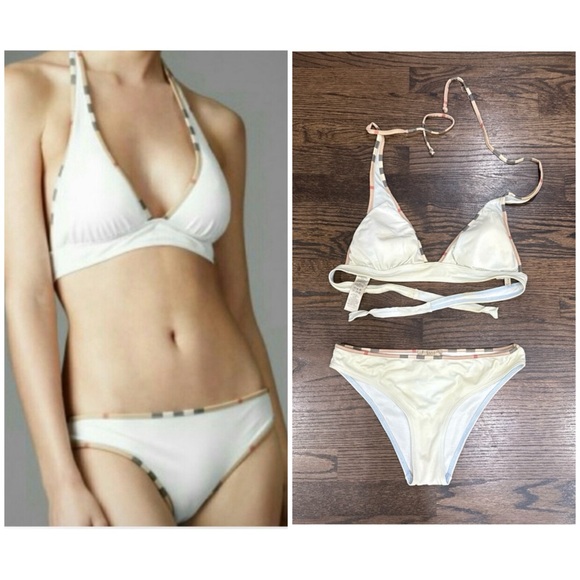 Burberry Brit 2 Pc Bikini Swimwear Bottom Sz S & Top Sz M White Nova Check Read